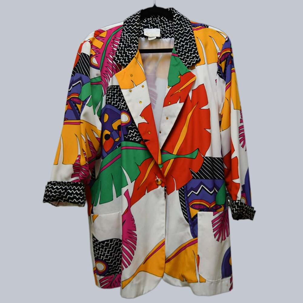 Vintage 80s/90s Jordana Tropical Abstract Blazer- Size L 14/16- Made in USA